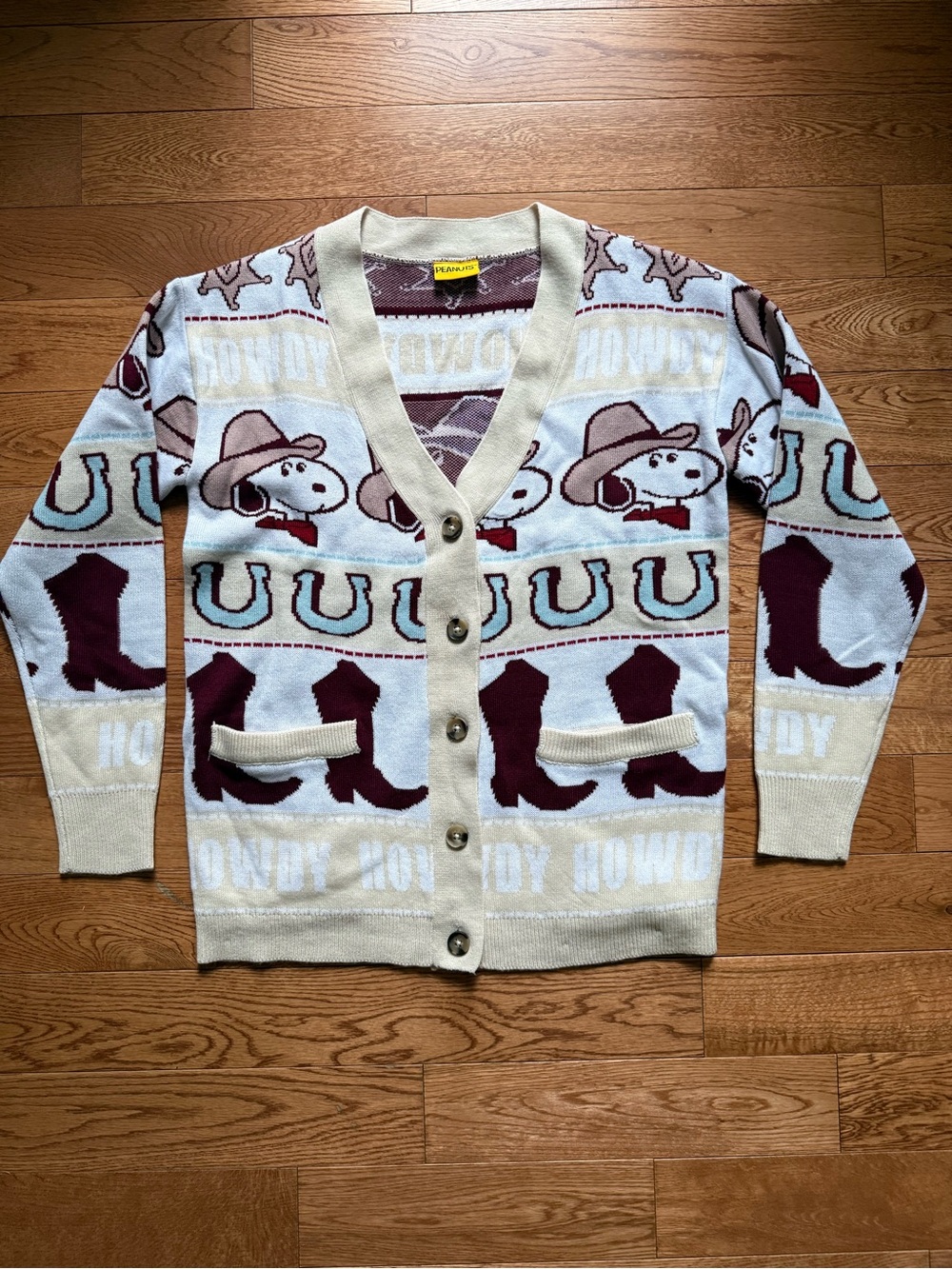 Peanuts Snoopy Western Howdy Button-Front Cardigan size XS
